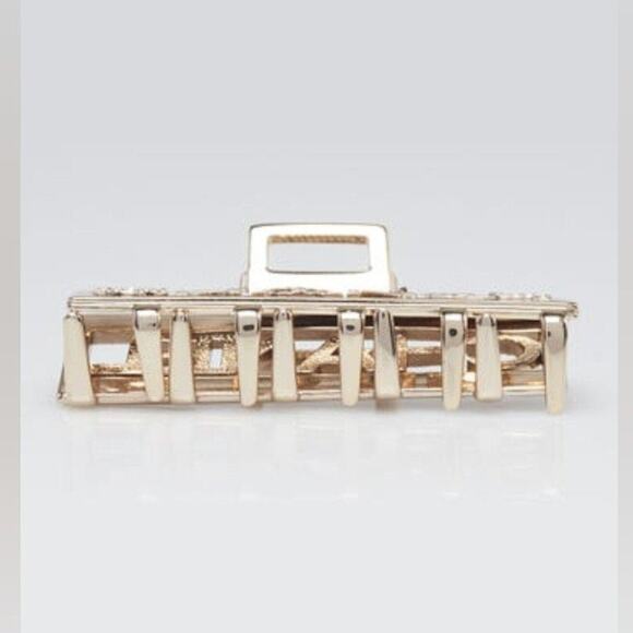 Chanel Goldtone Metal Crystal Logo Printed Hair Claw Clip